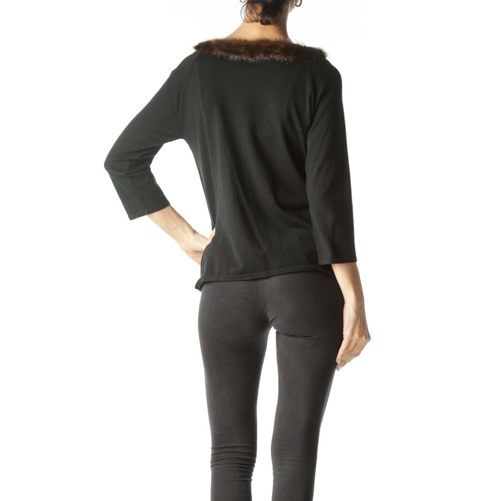 SILX BY AUGUST SILK Black Faux Fur High Neck Knit Top - Picture 3 of 4